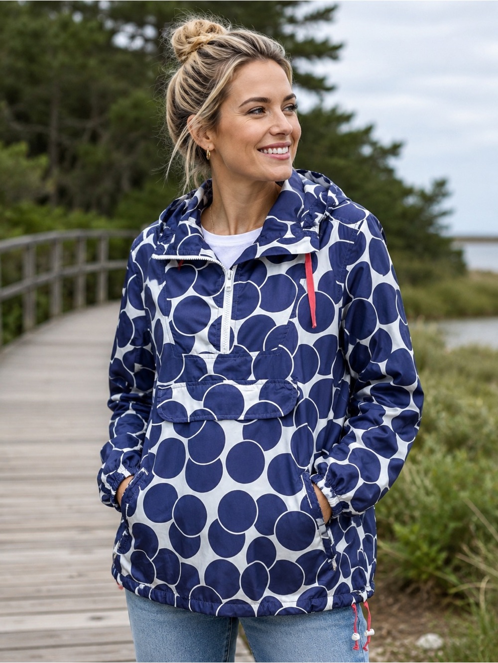 Boden Purple and White Polka Dot Hooded Windbreaker